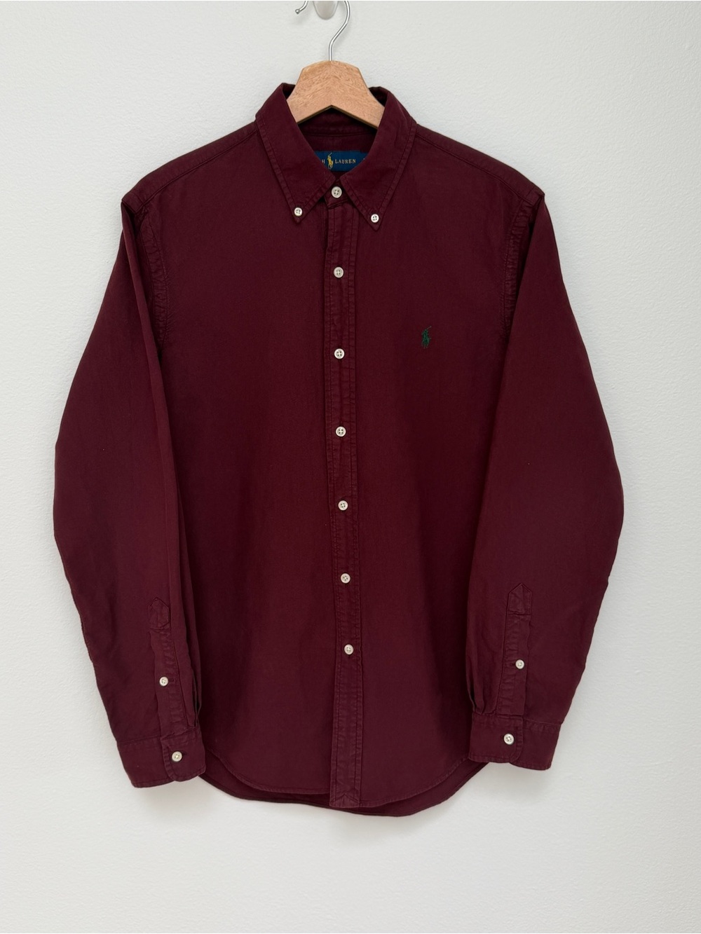 Vintage 90s Ralph Lauren Men's Burgundy Cotton Button-Down Shirt
